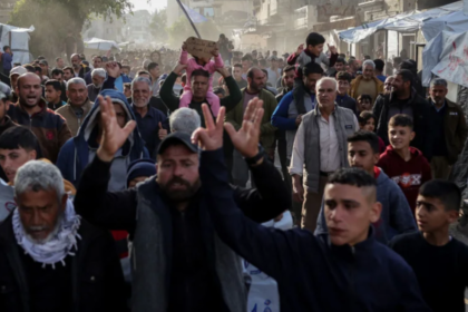 Palestinians attend a rally calling for an end to the war in Beit Lahia, Gaza.